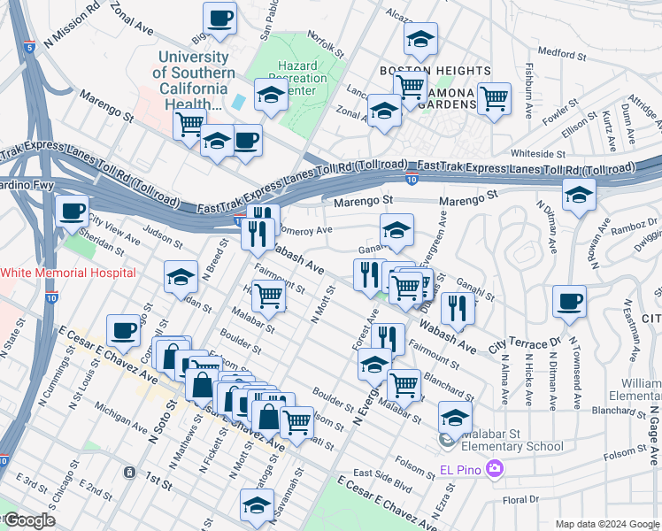map of restaurants, bars, coffee shops, grocery stores, and more near 2611 Dobinson Street in Los Angeles