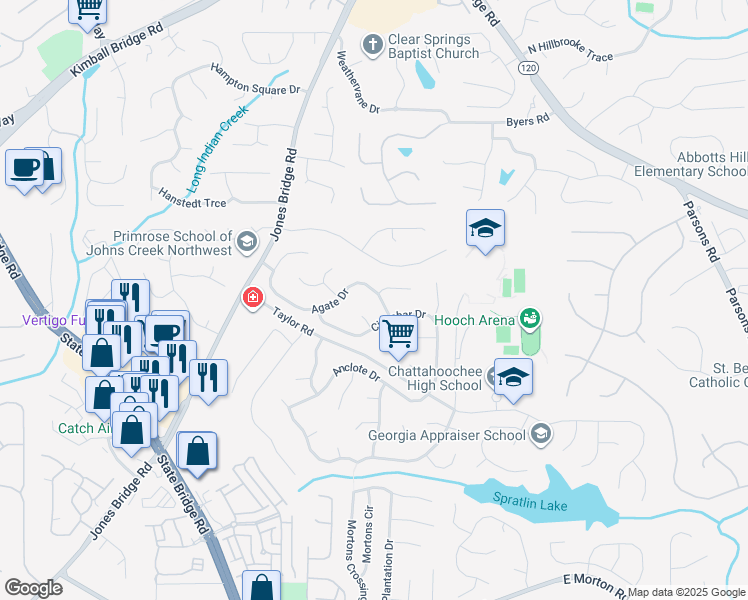 map of restaurants, bars, coffee shops, grocery stores, and more near 320 Bauxite Court in Alpharetta