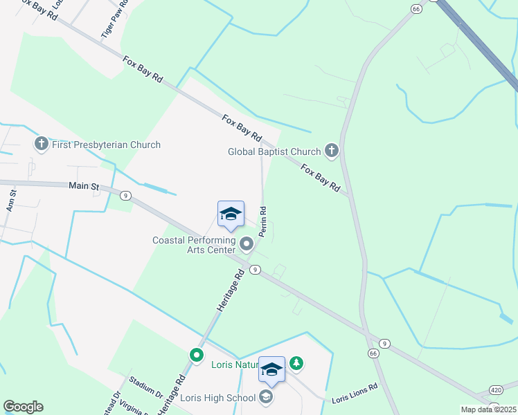 map of restaurants, bars, coffee shops, grocery stores, and more near 211 Perrin Road in Loris