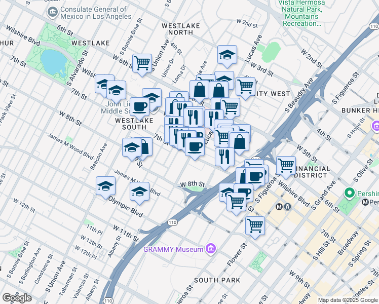 map of restaurants, bars, coffee shops, grocery stores, and more near in Los Angeles