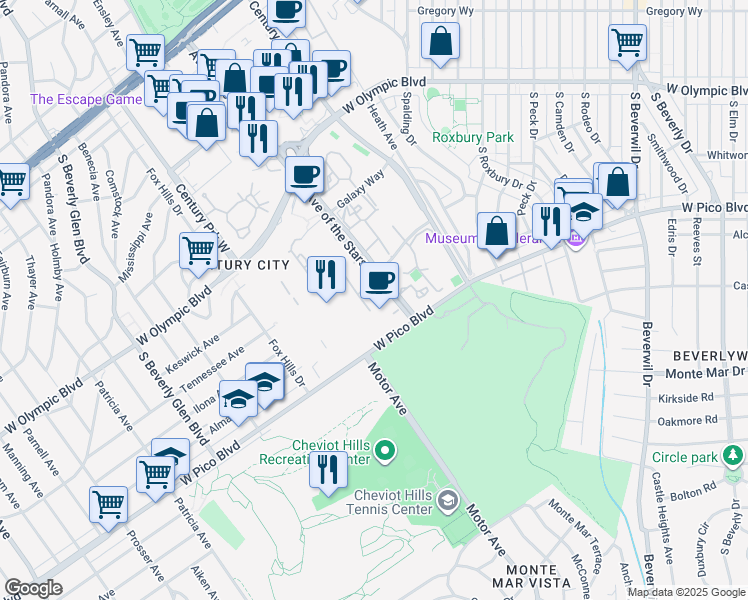 map of restaurants, bars, coffee shops, grocery stores, and more near 10201 West Pico Boulevard in Los Angeles