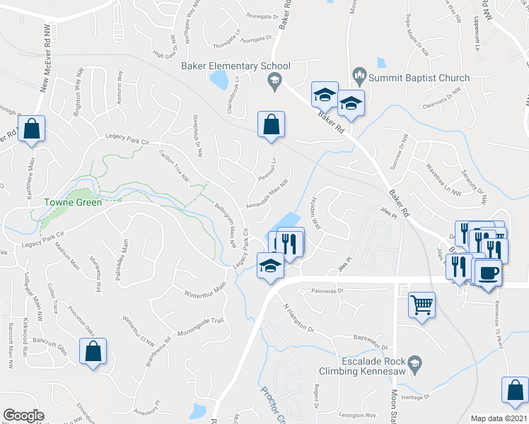 map of restaurants, bars, coffee shops, grocery stores, and more near 4038 Willowmere Trace in Kennesaw