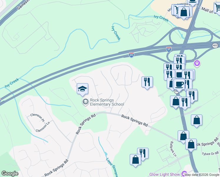 map of restaurants, bars, coffee shops, grocery stores, and more near 1040 Grace Drive in Lawrenceville