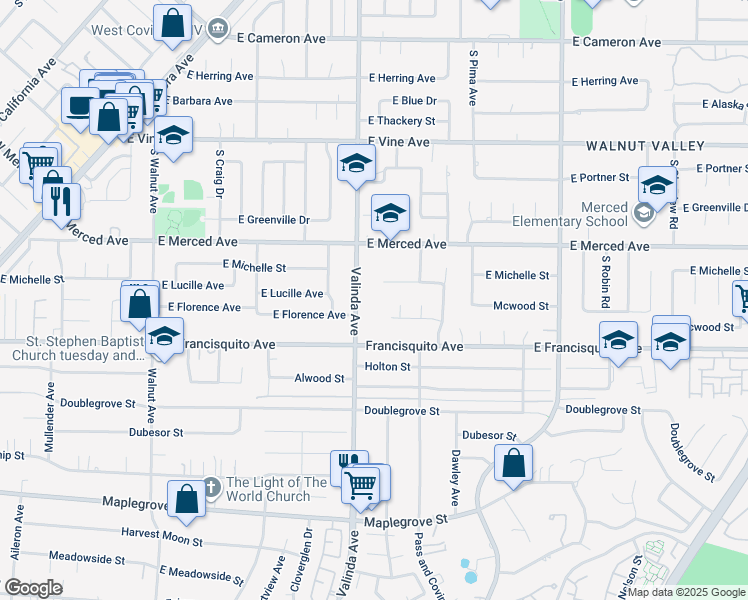 map of restaurants, bars, coffee shops, grocery stores, and more near 1842 Valinda Avenue in La Puente