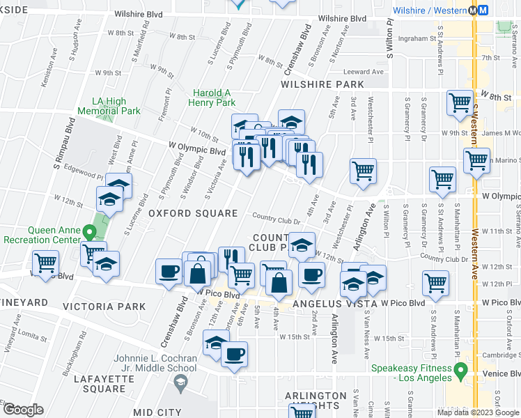 map of restaurants, bars, coffee shops, grocery stores, and more near 4026 Country Club Drive in Los Angeles