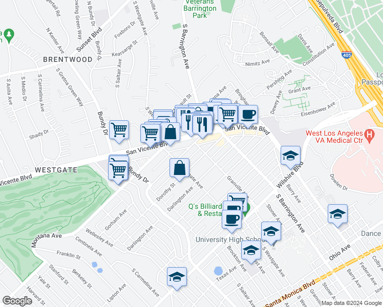map of restaurants, bars, coffee shops, grocery stores, and more near 11840 Gorham Avenue in Los Angeles
