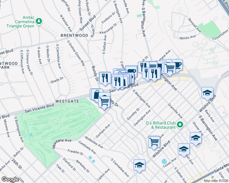 map of restaurants, bars, coffee shops, grocery stores, and more near in Los Angeles