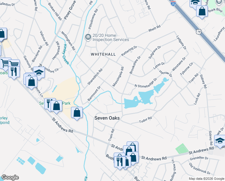 map of restaurants, bars, coffee shops, grocery stores, and more near 135 Cheshire Drive in Columbia