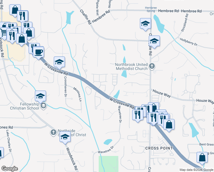 map of restaurants, bars, coffee shops, grocery stores, and more near 6003 Lexington Drive in Roswell