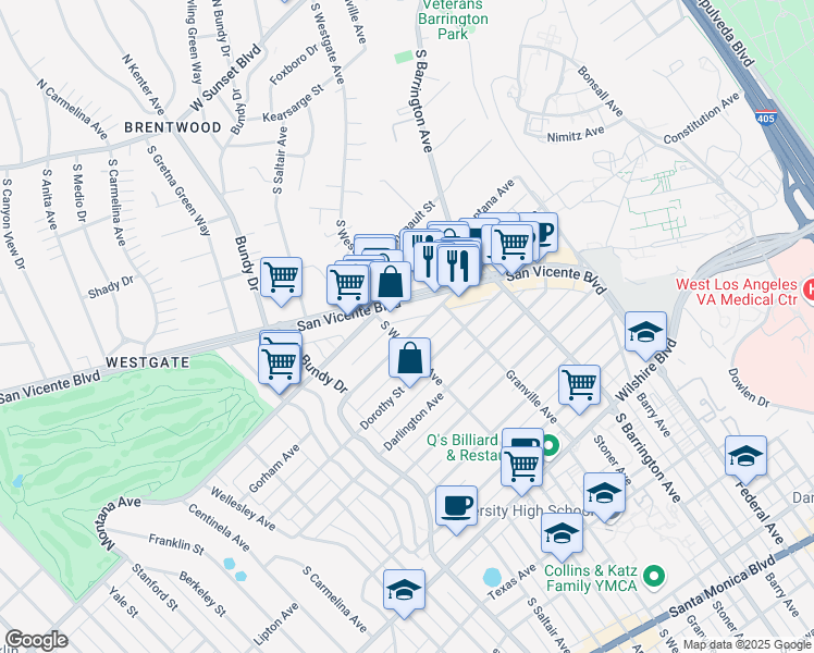 map of restaurants, bars, coffee shops, grocery stores, and more near 11847 Gorham Avenue in Los Angeles