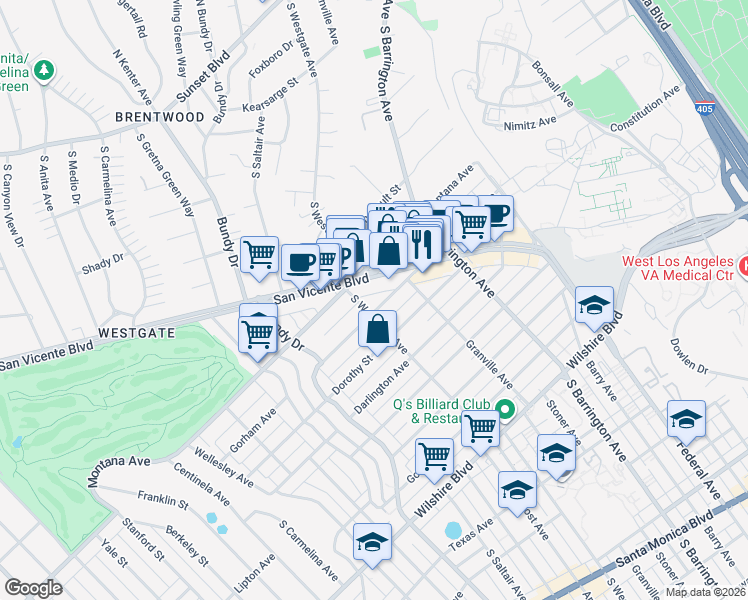 map of restaurants, bars, coffee shops, grocery stores, and more near 11840 Gorham Avenue in Los Angeles