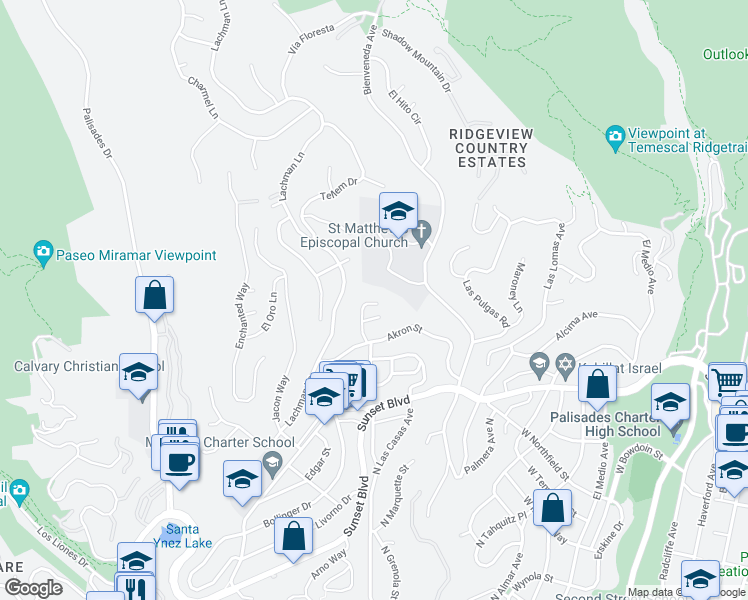 map of restaurants, bars, coffee shops, grocery stores, and more near 959 Chattanooga Avenue in Los Angeles