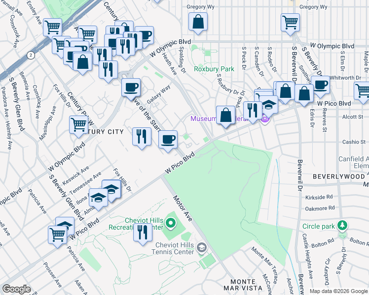 map of restaurants, bars, coffee shops, grocery stores, and more near in Los Angeles