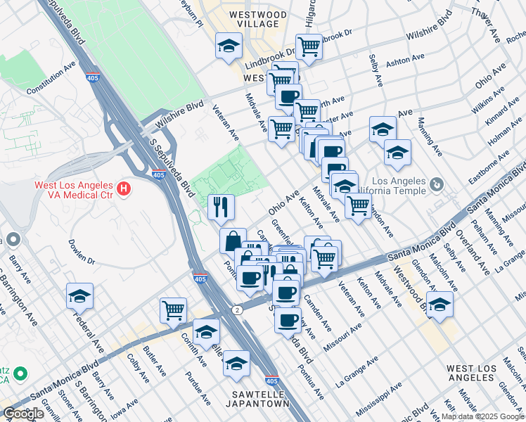 map of restaurants, bars, coffee shops, grocery stores, and more near 1500 Camden Avenue in Los Angeles