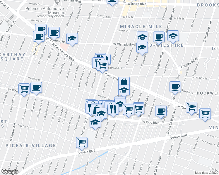 map of restaurants, bars, coffee shops, grocery stores, and more near 1249 Burnside Avenue in Los Angeles
