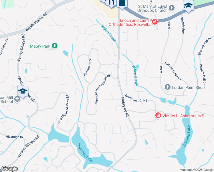 map of restaurants, bars, coffee shops, grocery stores, and more near 4237 Springdale Court in Roswell