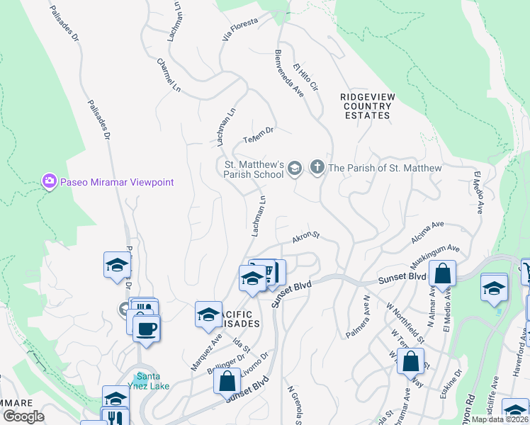 map of restaurants, bars, coffee shops, grocery stores, and more near 920 Lachman Lane in Los Angeles