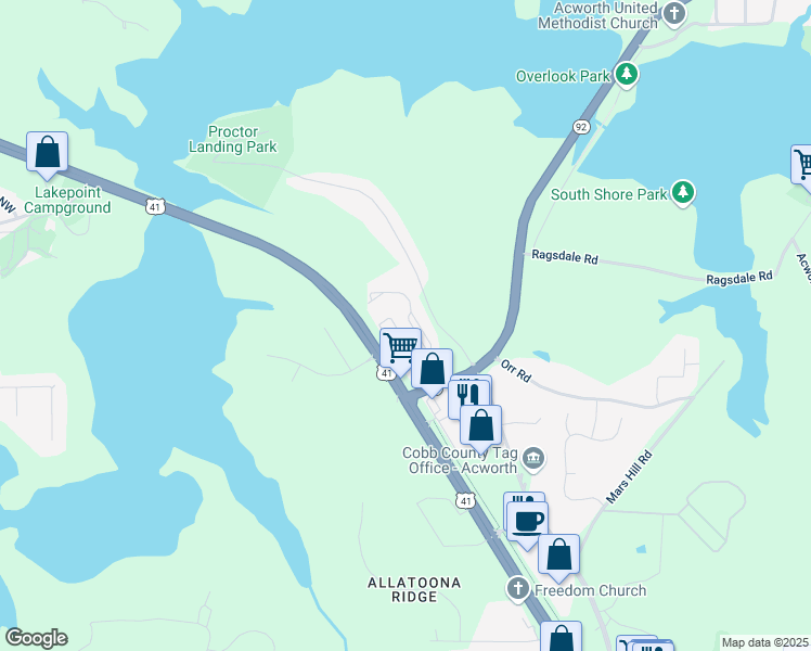 map of restaurants, bars, coffee shops, grocery stores, and more near 3935 Abernathy Farm Way Northwest in Acworth