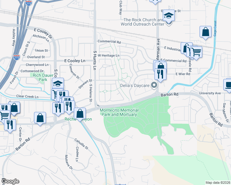 map of restaurants, bars, coffee shops, grocery stores, and more near 2749 Franklin Court in San Bernardino