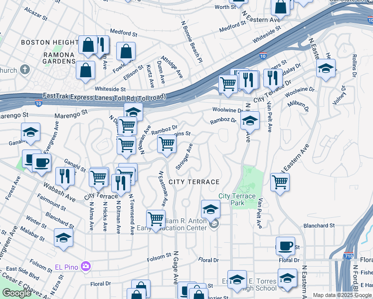 map of restaurants, bars, coffee shops, grocery stores, and more near 3804 Pomeroy Street in Los Angeles