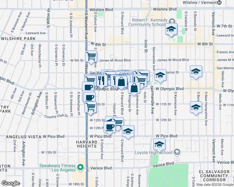 map of restaurants, bars, coffee shops, grocery stores, and more near 1038 South Hobart Boulevard in Los Angeles