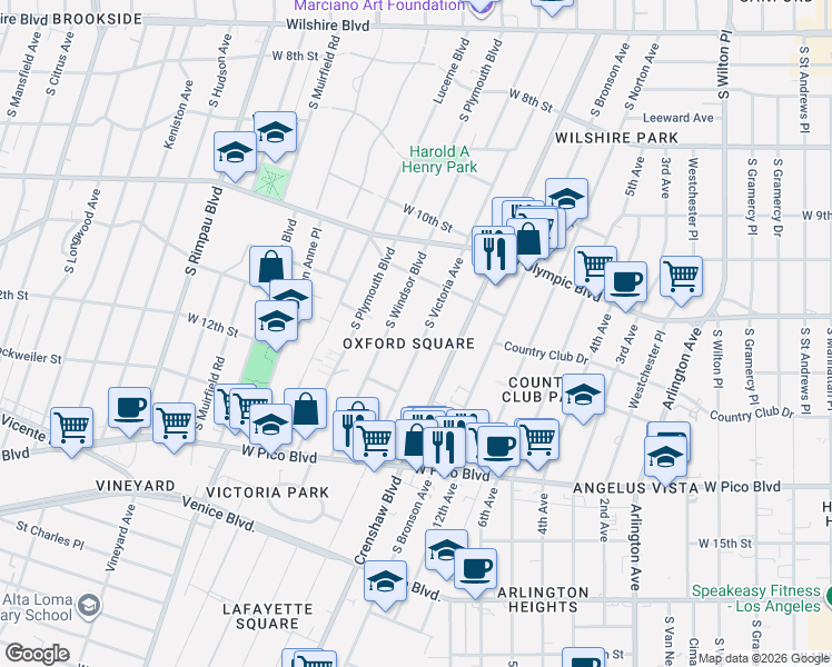 map of restaurants, bars, coffee shops, grocery stores, and more near 1156 South Victoria Avenue in Los Angeles