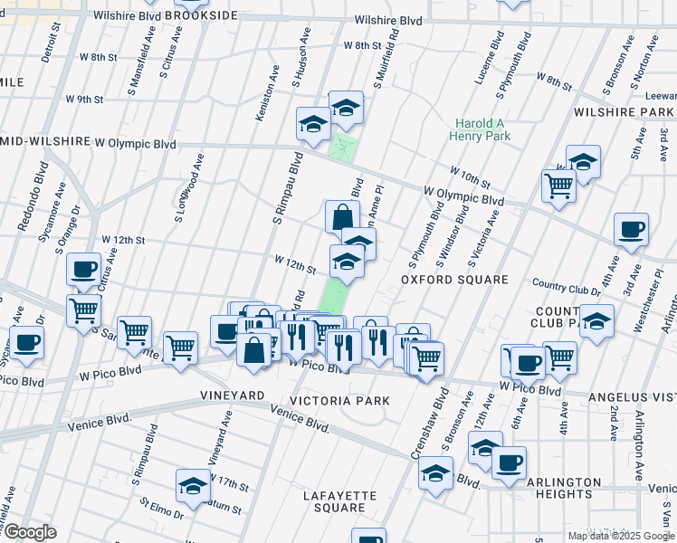 map of restaurants, bars, coffee shops, grocery stores, and more near 1240 West Boulevard in Los Angeles