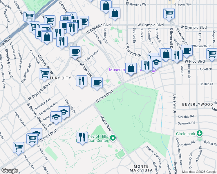 map of restaurants, bars, coffee shops, grocery stores, and more near in Los Angeles
