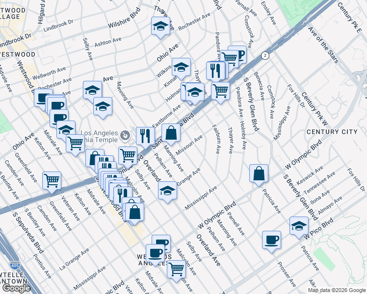 map of restaurants, bars, coffee shops, grocery stores, and more near 1907 Parnell Avenue in Los Angeles