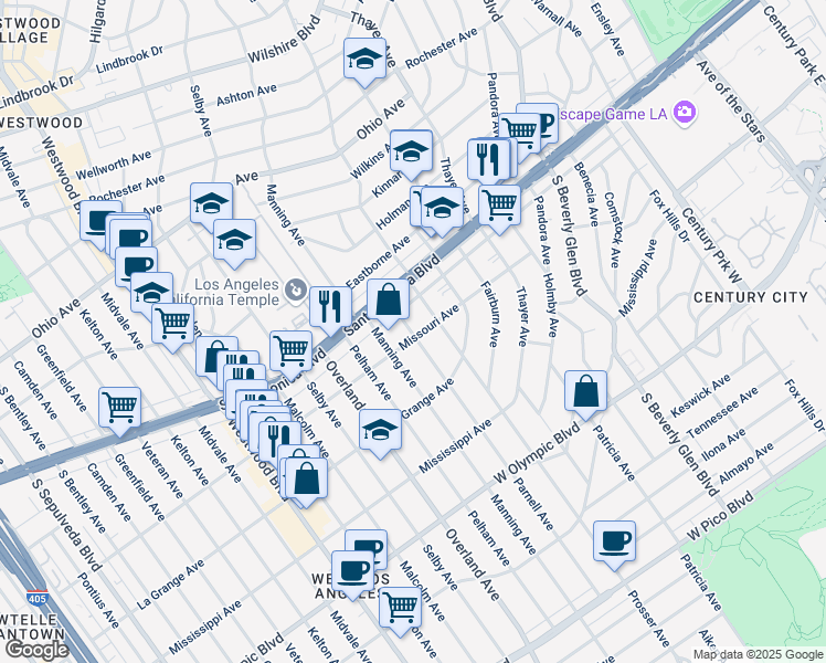 map of restaurants, bars, coffee shops, grocery stores, and more near 1907 Parnell Avenue in Los Angeles