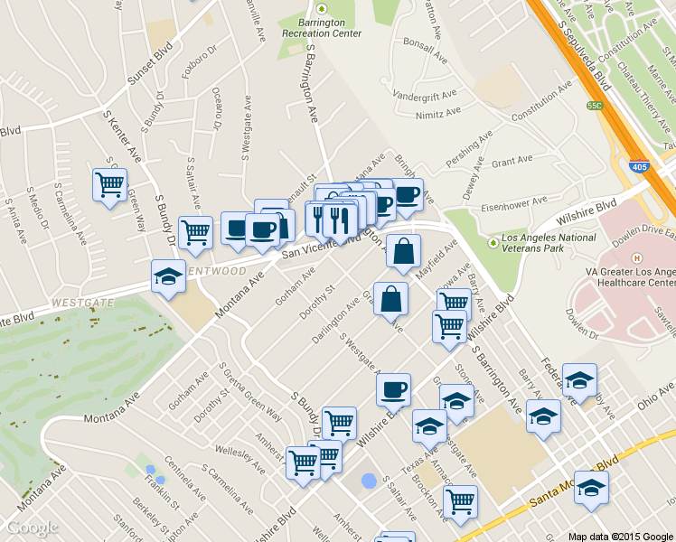 map of restaurants, bars, coffee shops, grocery stores, and more near 11818 Dorothy Street in Los Angeles