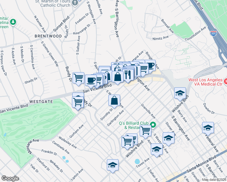 map of restaurants, bars, coffee shops, grocery stores, and more near 11840 Gorham Avenue in Los Angeles