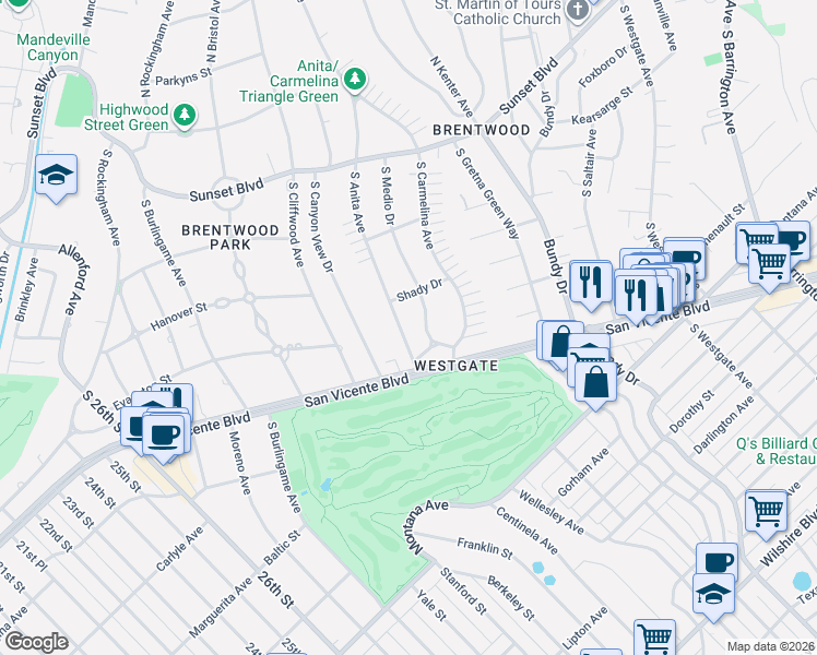 map of restaurants, bars, coffee shops, grocery stores, and more near 12501 Helena Street in Los Angeles