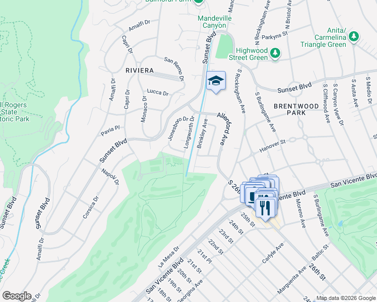 map of restaurants, bars, coffee shops, grocery stores, and more near 1321 Brinkley Avenue in Los Angeles