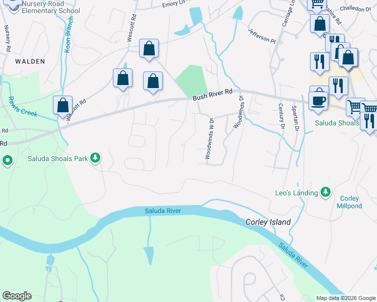 map of restaurants, bars, coffee shops, grocery stores, and more near 133 Firebranch Street in Columbia