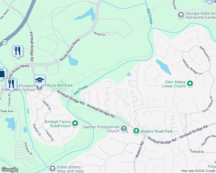map of restaurants, bars, coffee shops, grocery stores, and more near 11174 Blackbird Lane in Alpharetta