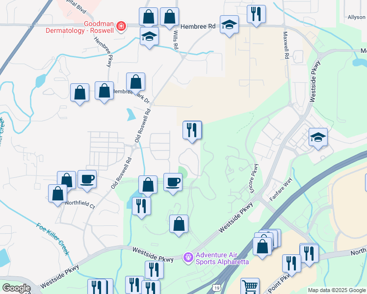 map of restaurants, bars, coffee shops, grocery stores, and more near 1110 Sanctuary Parkway in Alpharetta