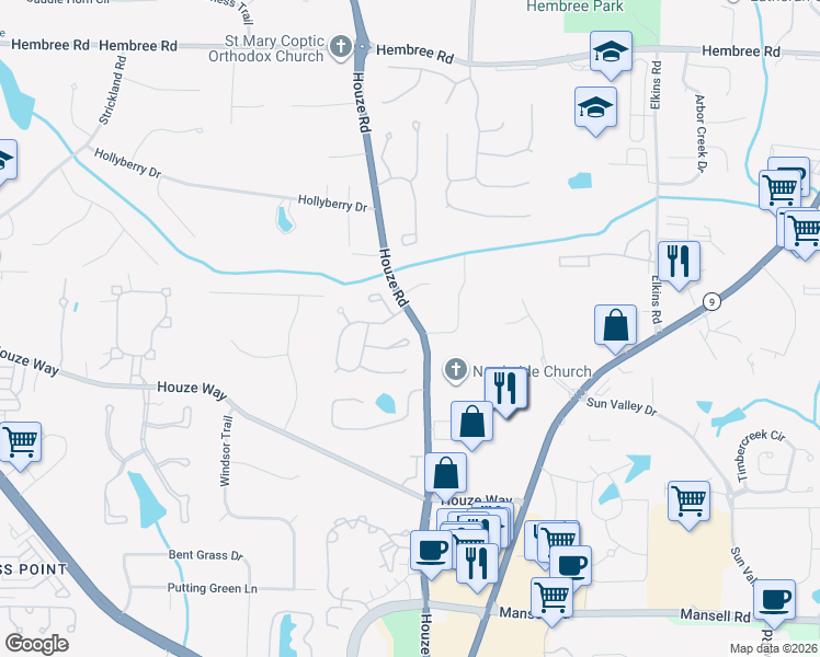 map of restaurants, bars, coffee shops, grocery stores, and more near 1030 Wellers Court in Roswell