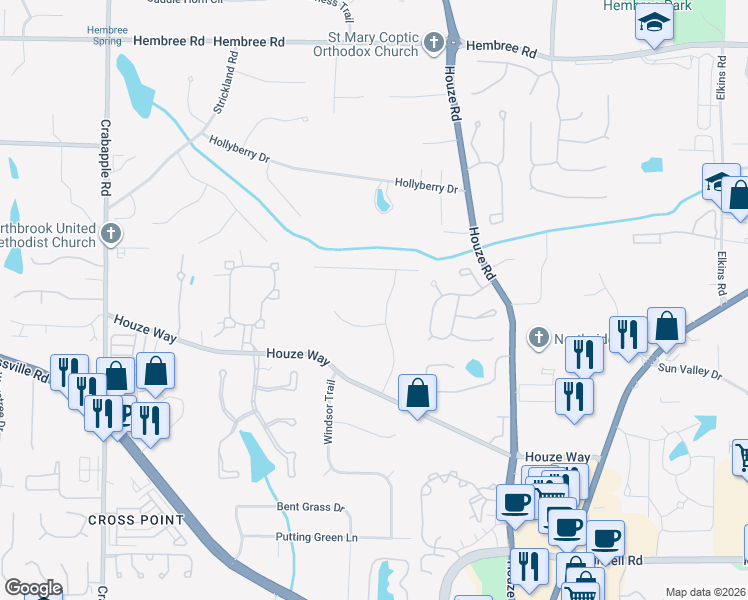 map of restaurants, bars, coffee shops, grocery stores, and more near 405 Page Place in Roswell