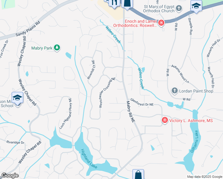 map of restaurants, bars, coffee shops, grocery stores, and more near 4237 Springdale Court in Roswell