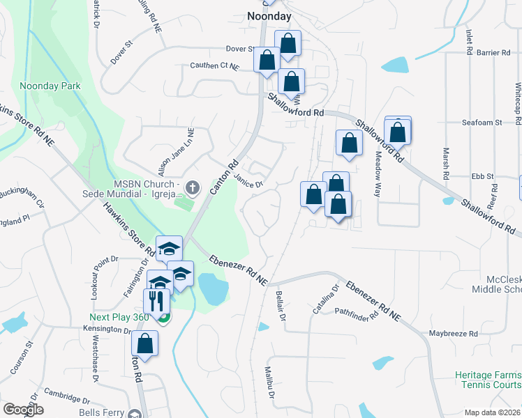 map of restaurants, bars, coffee shops, grocery stores, and more near 1054 Swaying Pines Trce in Marietta