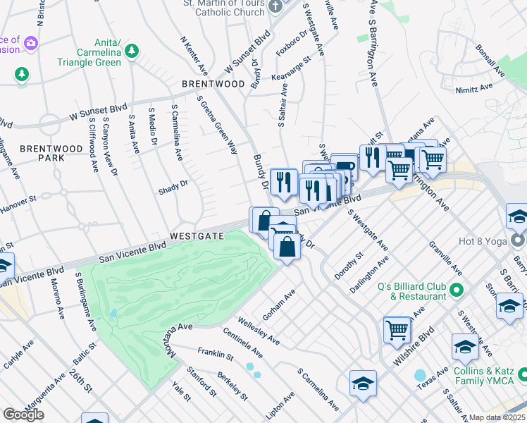 map of restaurants, bars, coffee shops, grocery stores, and more near in Los Angeles