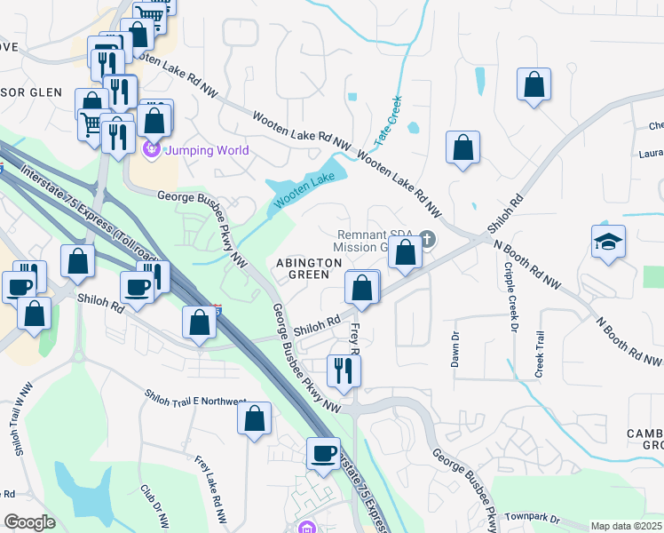 map of restaurants, bars, coffee shops, grocery stores, and more near 1006 Brentmoor Lane Northwest in Kennesaw