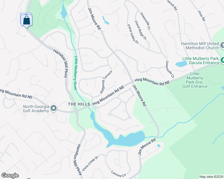 map of restaurants, bars, coffee shops, grocery stores, and more near 1425 Ridgemill Terrace in Dacula