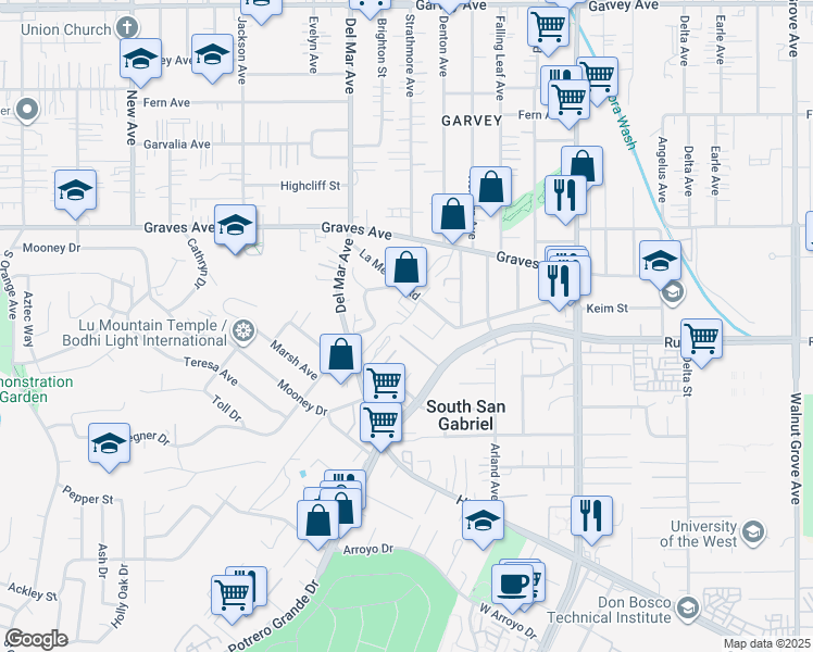 map of restaurants, bars, coffee shops, grocery stores, and more near 1728 Del Mar Avenue in Rosemead