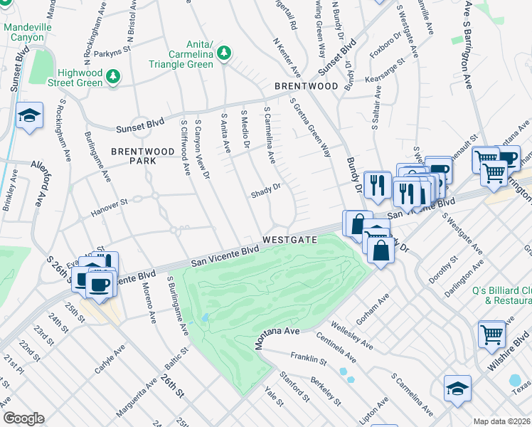 map of restaurants, bars, coffee shops, grocery stores, and more near 331 South Medio Drive in Los Angeles