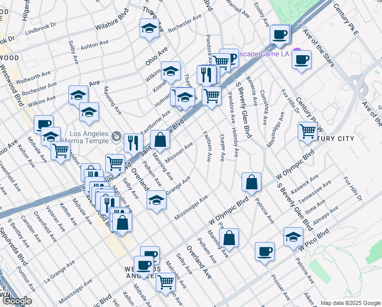map of restaurants, bars, coffee shops, grocery stores, and more near 1918 Prosser Avenue in Los Angeles