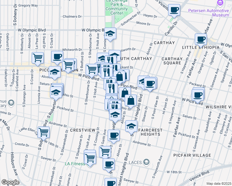 map of restaurants, bars, coffee shops, grocery stores, and more near 6137 1/2 Saturn Street in Los Angeles