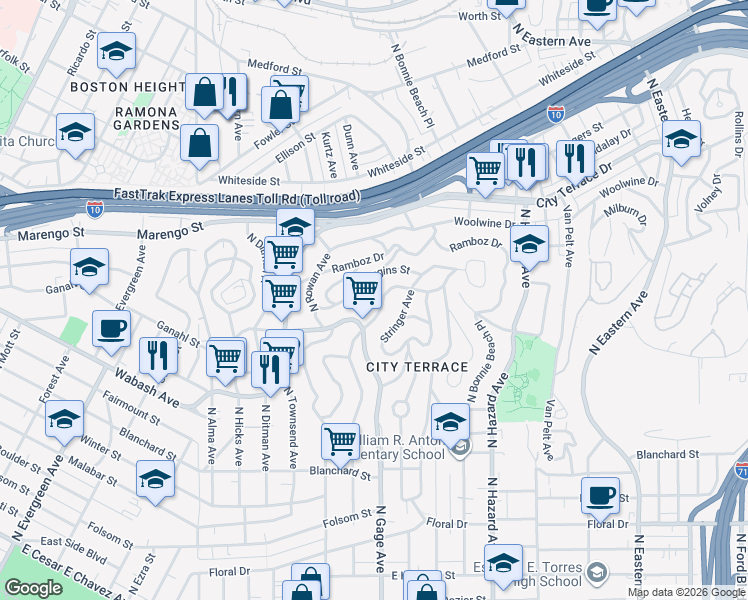 map of restaurants, bars, coffee shops, grocery stores, and more near 3733 Bostwick Street in Los Angeles