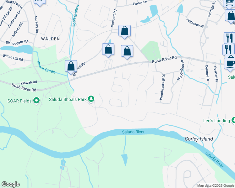 map of restaurants, bars, coffee shops, grocery stores, and more near 240 Rolling Rock Road in Columbia